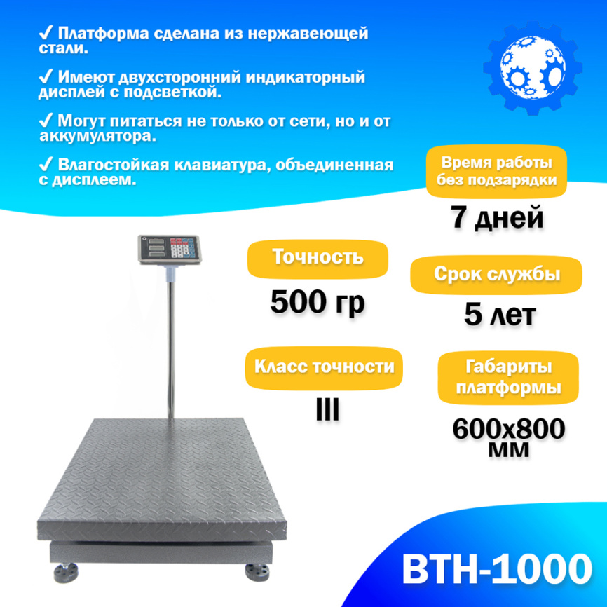 Напольные торговые весы 1000кг/500гр Foodatlas ВТН-1000 фото 2